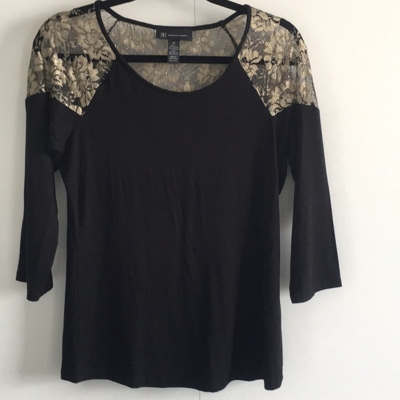 INC International Concepts Tops - INC black top with gold and black lace